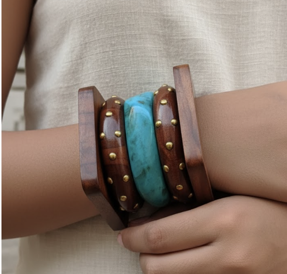 Abstract Wood & Turquoise Resin Set